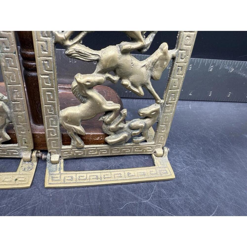 Vintage Pair BRASS COLLAPSIBLE HORSE BOOKENDS, 6 3/4" X 4 1/8" - Picture 4 of 15